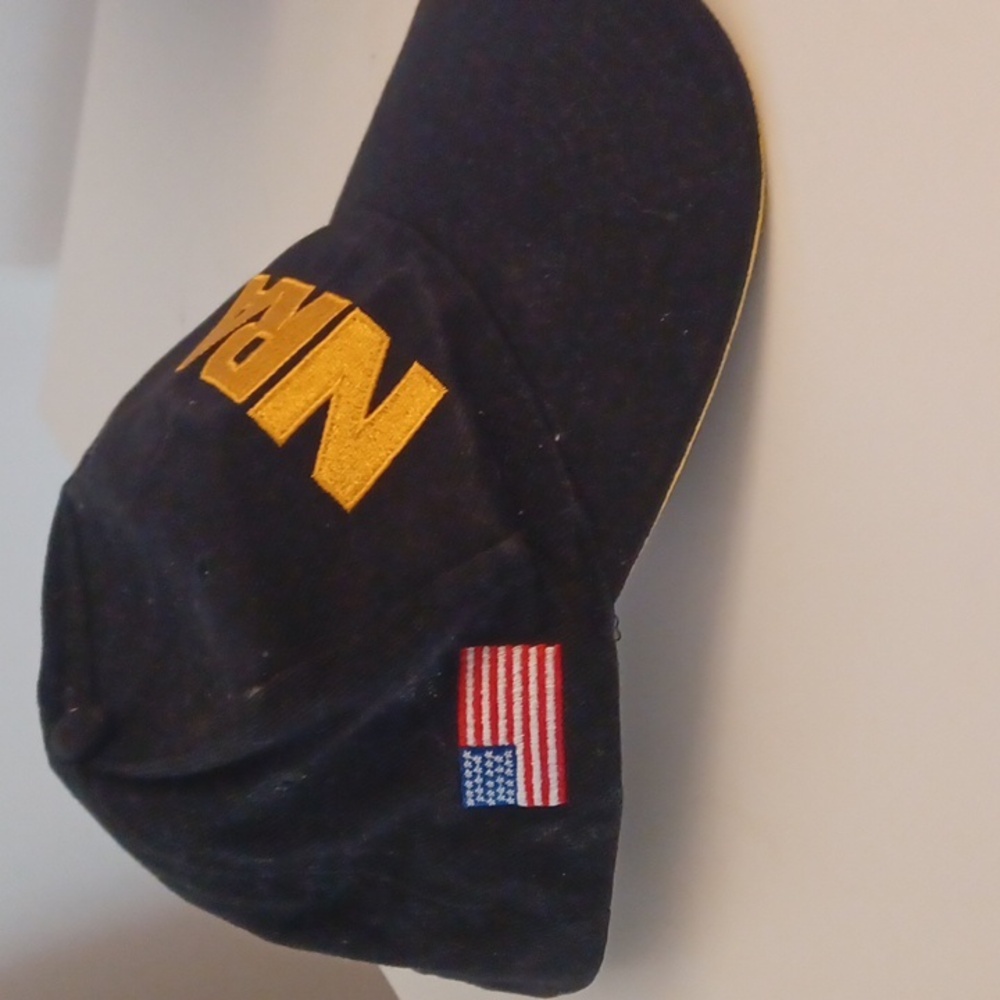 NRA Black Adjustable Flag Logo Cap Hat EUC - Picture 2 of 3